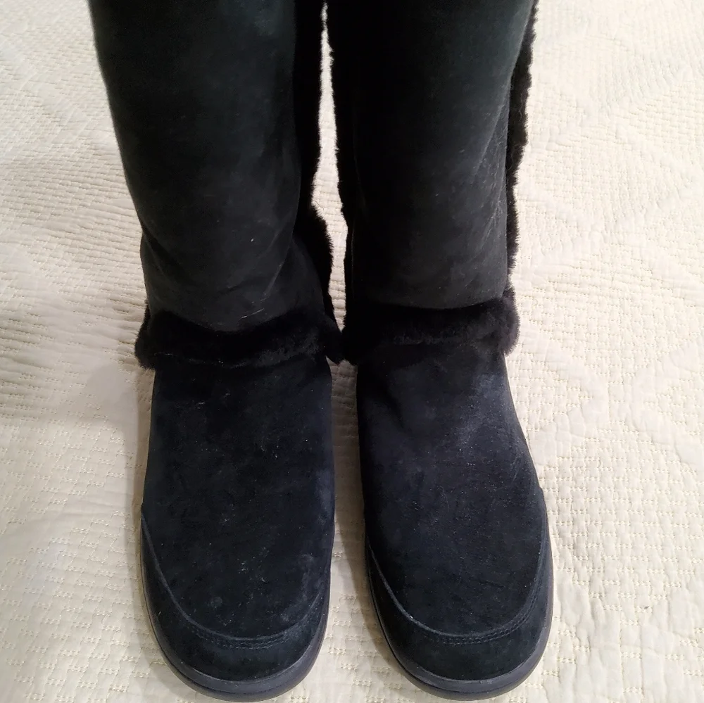 UGG Katia Waterproof Tall Black Shearling Suede Boots Size 9